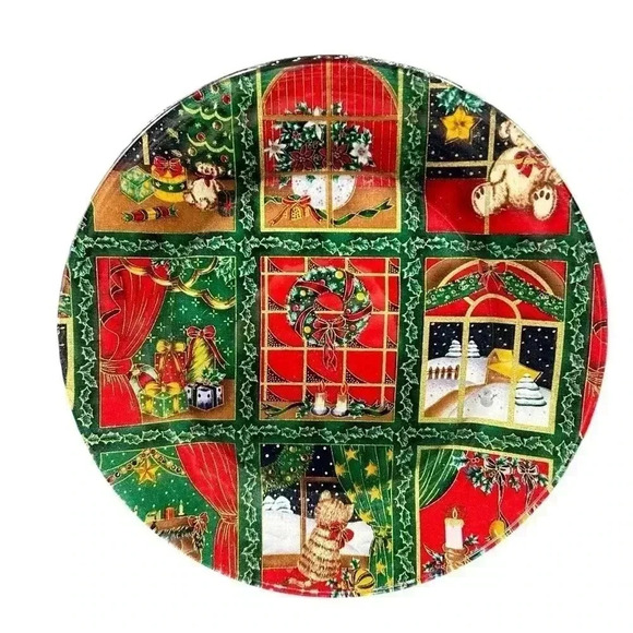 HANDMADE OLD FASHIONED CHRISTMAS COTTAGE CORE DECOUPAGE FABRIC GLASS PLATE - Picture 1 of 6